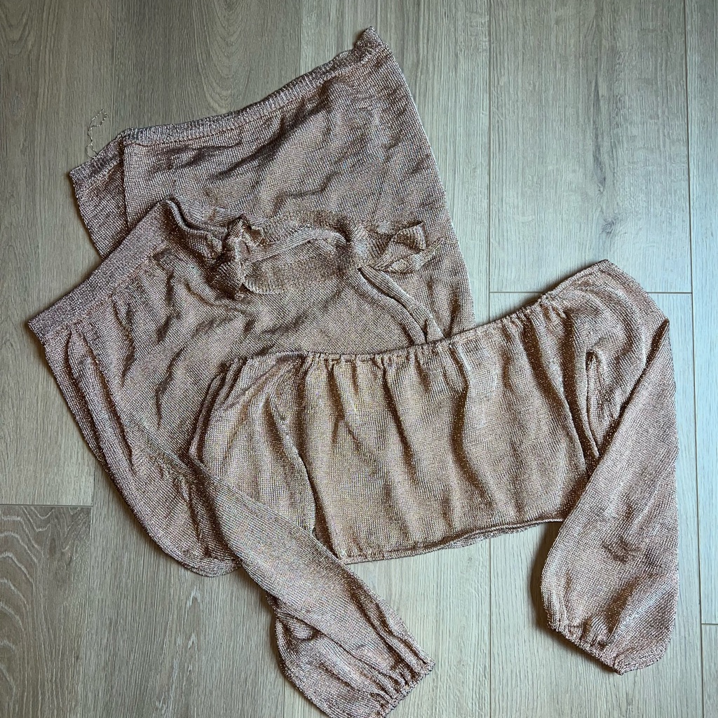Lovers + Friends Gold Off-Shoulder Top And Skirt Set